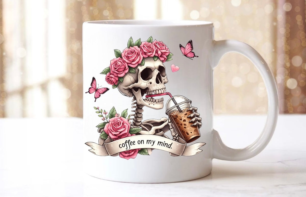 Coffee on my mind floral Skull coffee mug Hippo Boutique