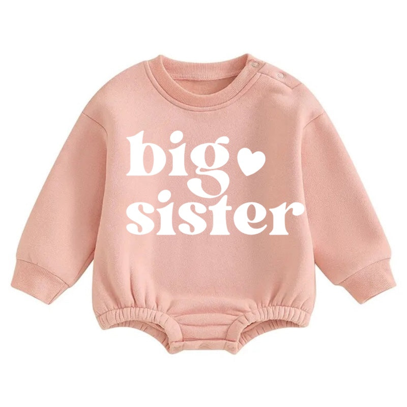 Big Sister Soft warm fleece Baby Oversized Sweatshirt Romper Hippo Boutique