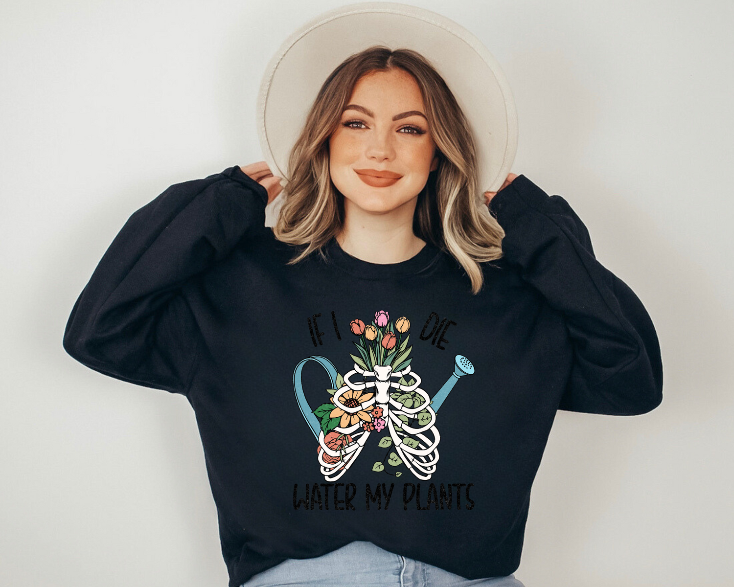 Women’s Crewneck Sweatshirts - If I Die Water My Plants Hippo Boutique