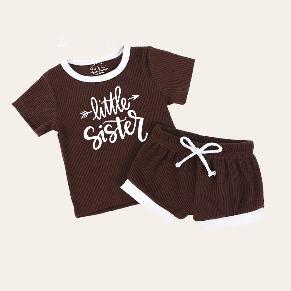 Little Sister Baby & toddler waffle cotton outfit Hippo Boutique