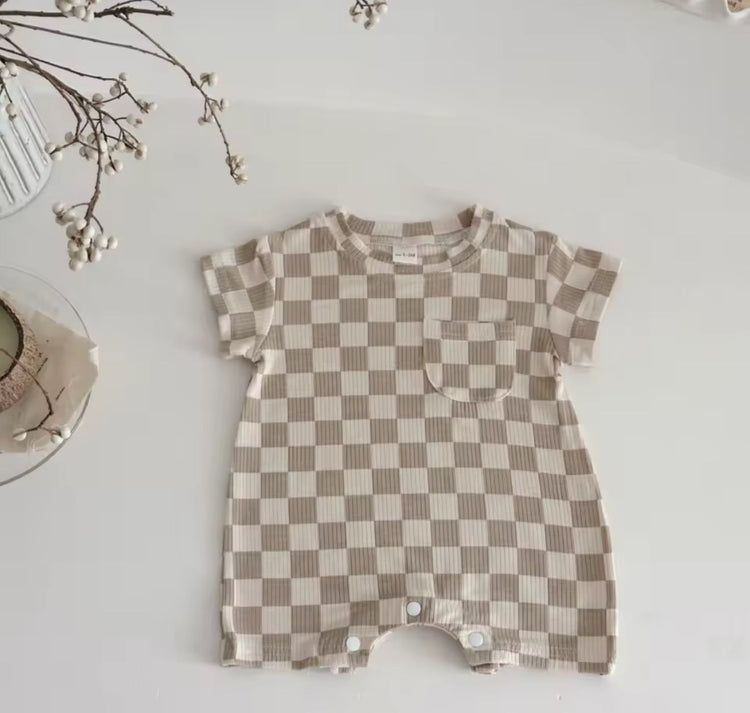 Sand Checkered Romper Hippo Boutique
