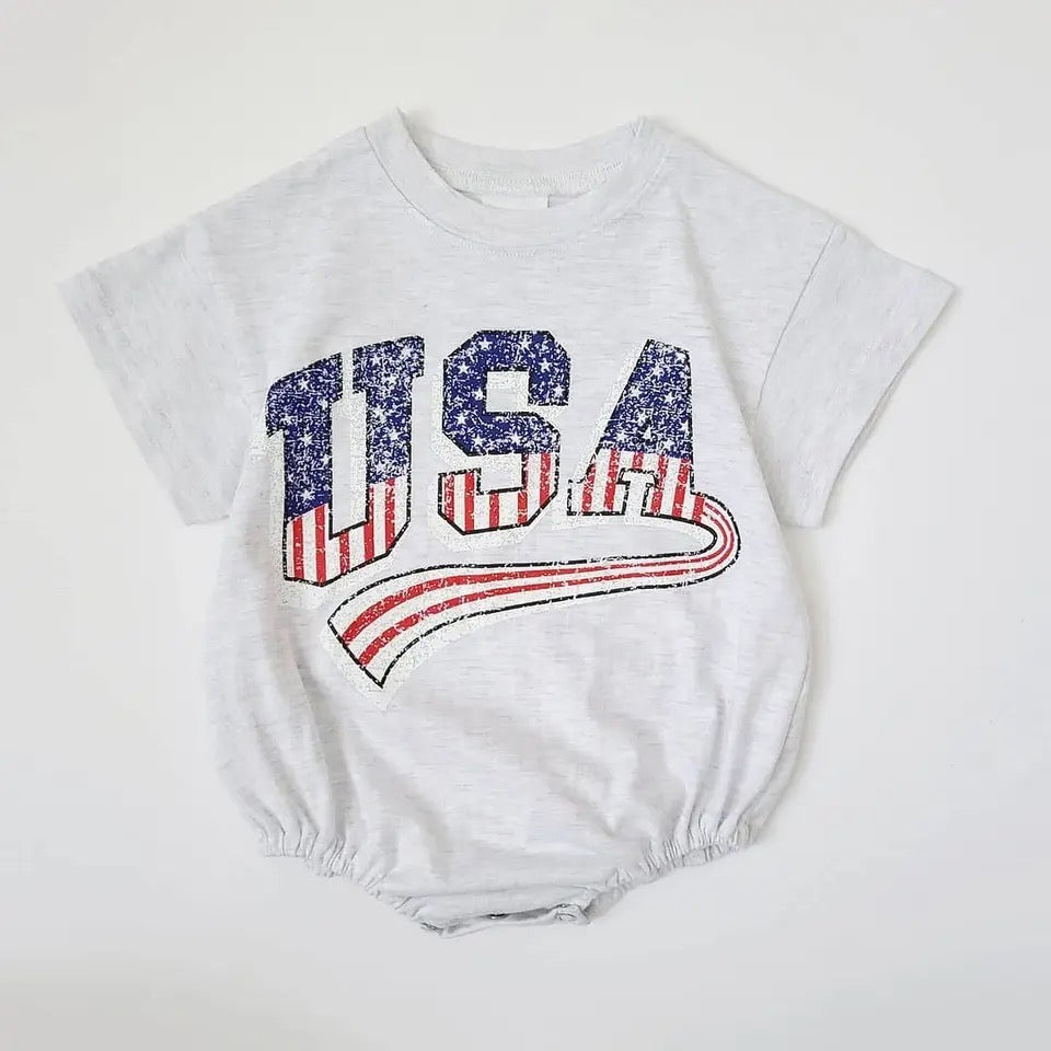 USA Baby t-shirt bubble romper bodysuit Hippo Boutique