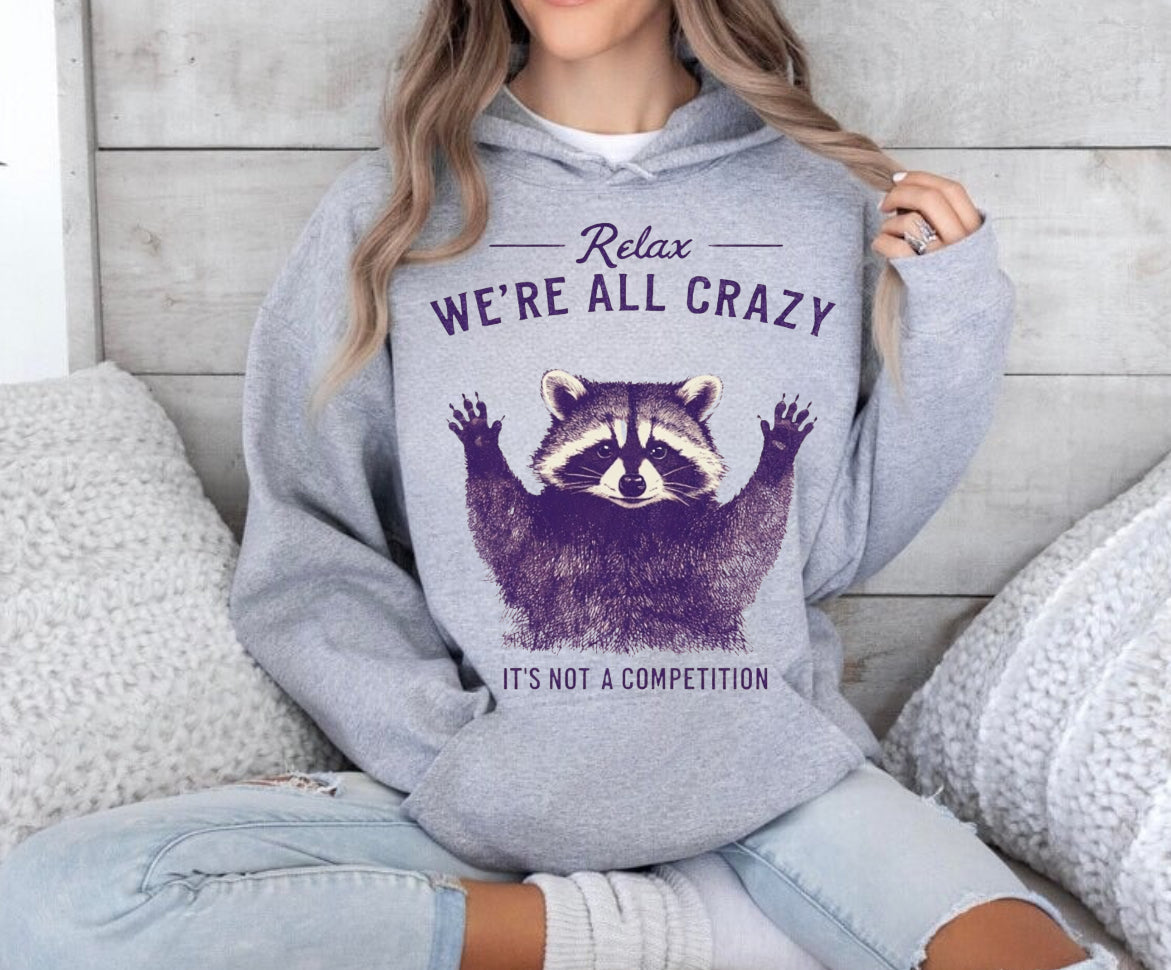 Women’s Crewneck Sweatshirts - Relax Crazy Raccoon Hippo Boutique