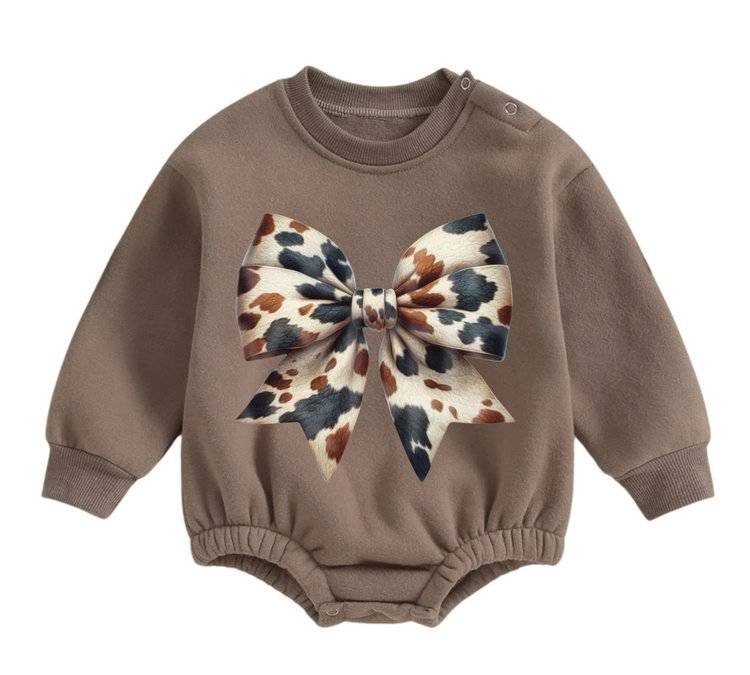 Cow Christmas Bow fleece Baby Oversized christmas Sweatshirt Romper Hippo Boutique