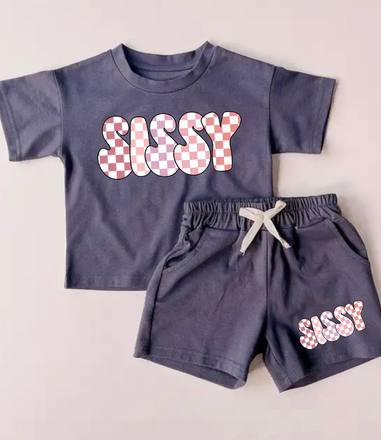 Checkered Sissy Baby Girl T-Shirt & Shorts outfit Hippo Boutique