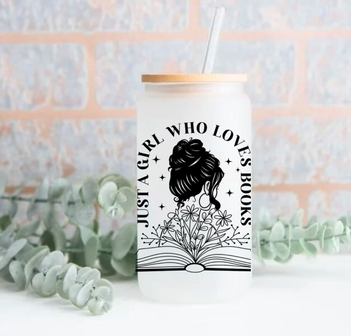 Floral Just a Girl Who Loves Books Glass Cup