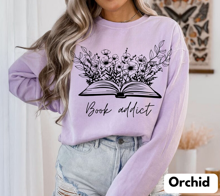 Book Addict Open floral Book Sweatshirts Hippo Boutique