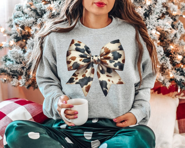 Cow Bow Christmas Sweatshirts Hippo Boutique