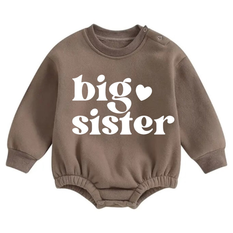 Big Sister Soft warm fleece Baby Oversized Sweatshirt Romper Hippo Boutique