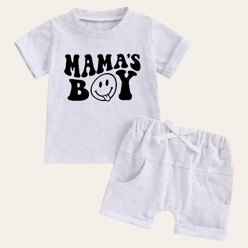Mama’s Boy Smile Baby and Toddler t-shirt & pocket shorts outfit Hippo Boutique
