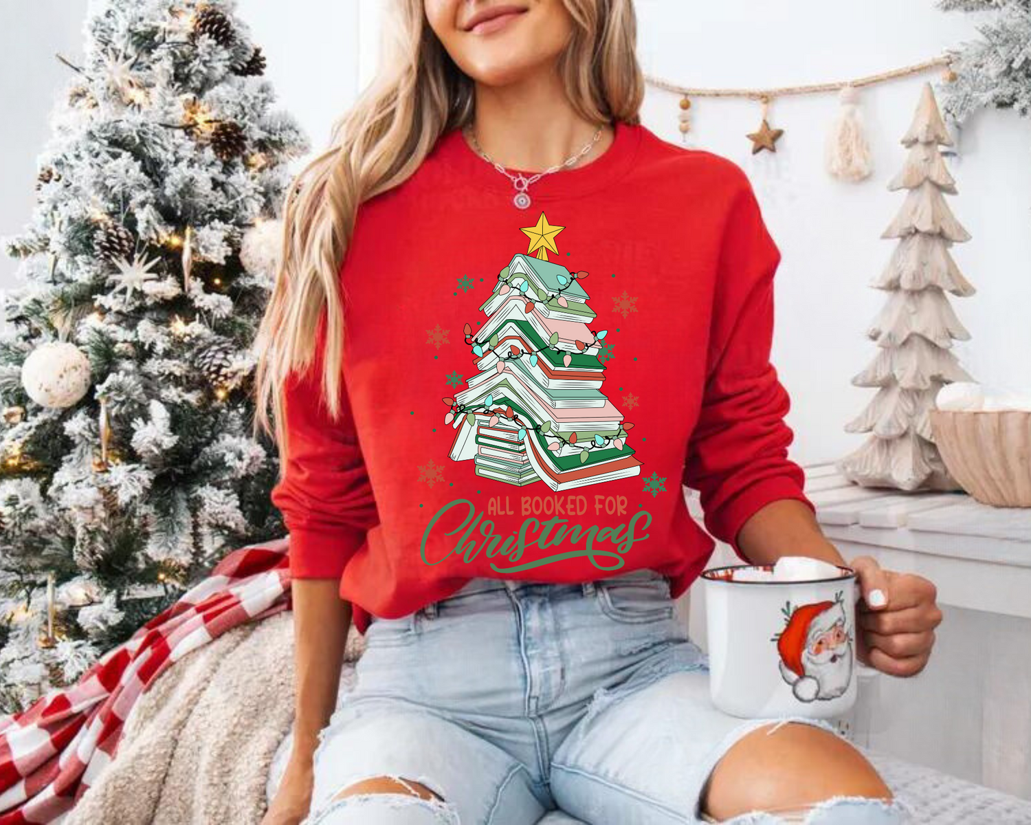 All Booked for Christmas Sweatshirts Hippo Boutique
