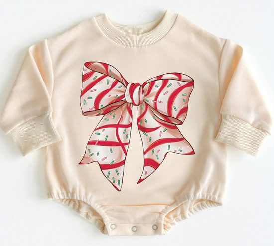 Christmas Candy Bow Baby Sweatshirt Bubble Romper Hippo Boutique