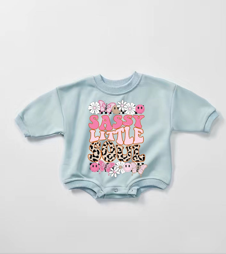 Sassy Little Soul Baby Girl Sweatshirt Romper bodysuit Hippo Boutique