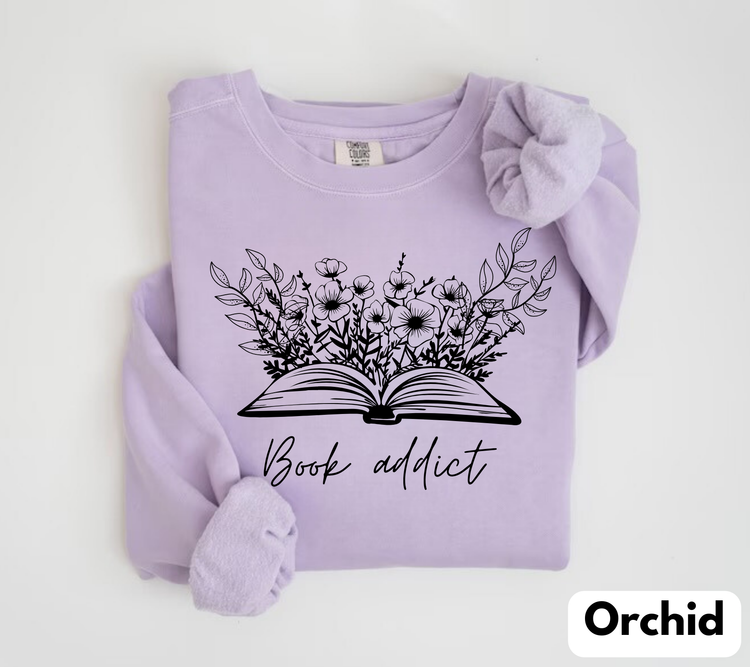 Book Addict Open floral Book Sweatshirts Hippo Boutique