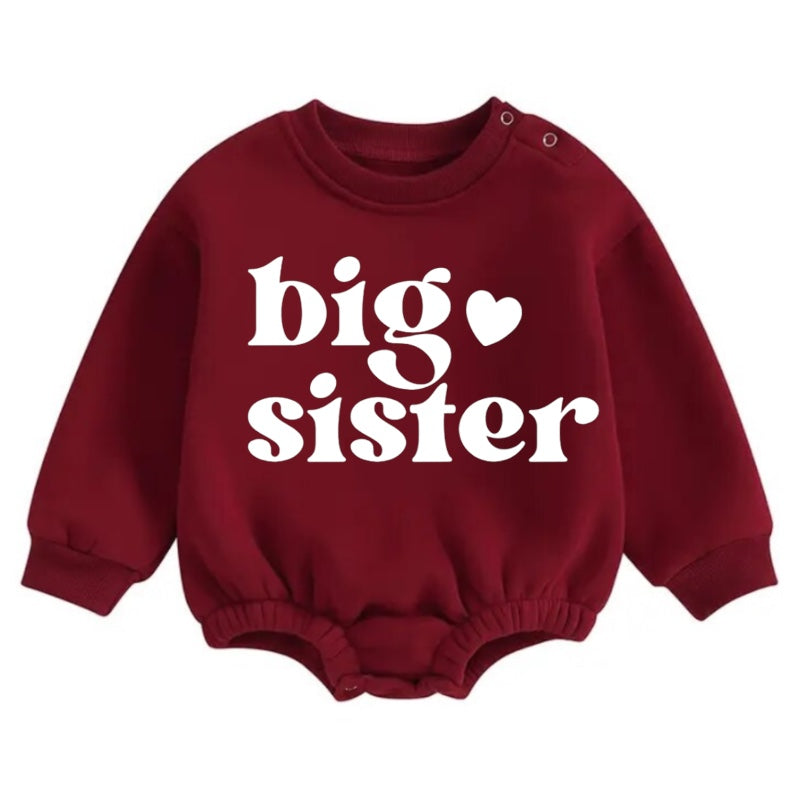 Big Sister Soft warm fleece Baby Oversized Sweatshirt Romper Hippo Boutique