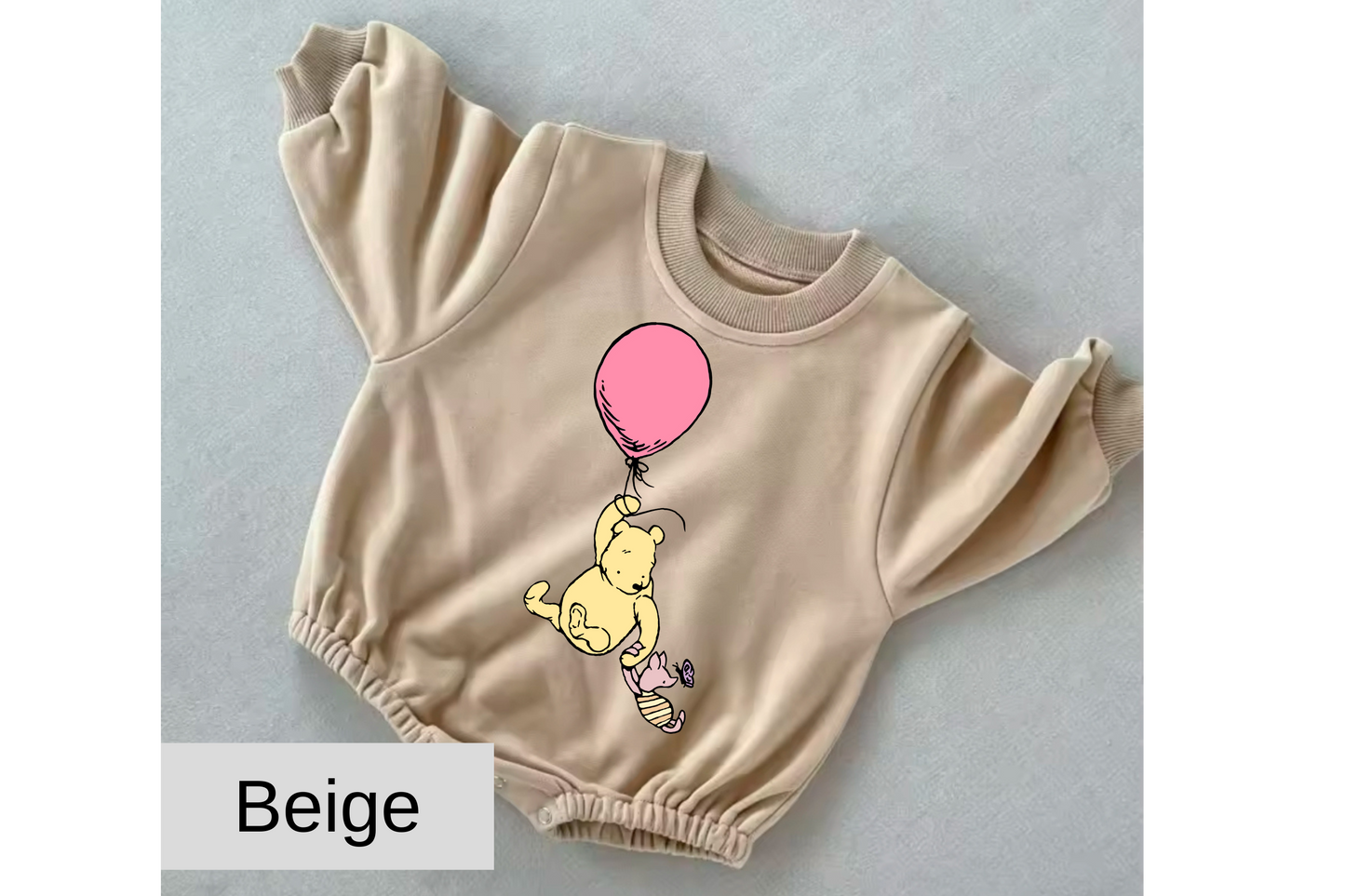 Pink Balloon Pooh baby Oversized Sweatshirt Romper Hippo Boutique