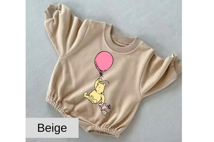 Pink Balloon Pooh baby Oversized Sweatshirt Romper Hippo Boutique