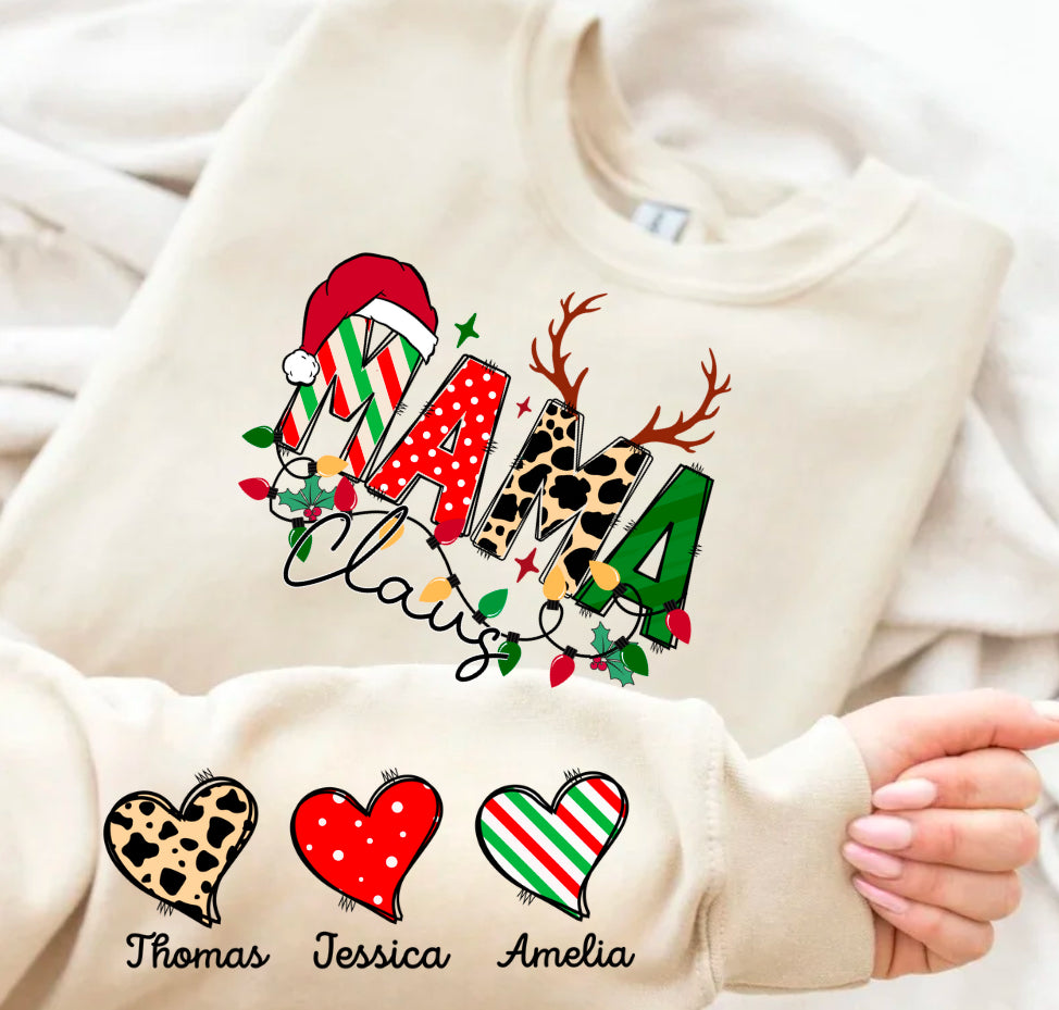 Custom Christmas Mama Sweatshirt with children’s name on sleeve Hippo Boutique