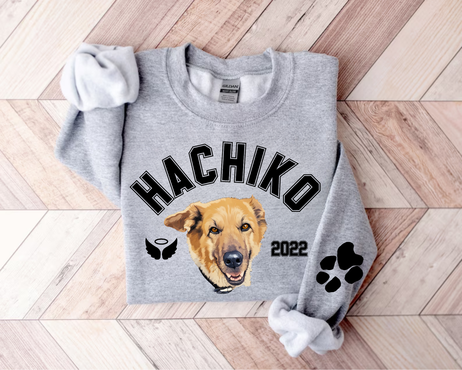 RIP Dog Memorial Sweatshirts with Portrait and paw on sleeve Hippo Boutique