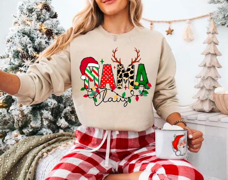 Custom Christmas Mama Sweatshirt with children’s name on sleeve Hippo Boutique