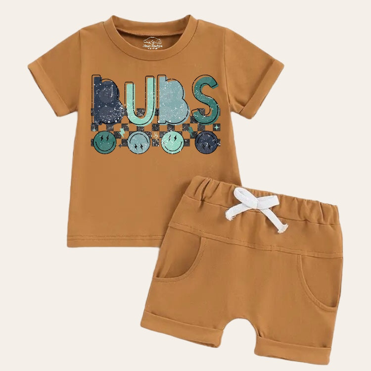 Retro Bubs Smile Baby and Toddler t-shirt & pocket shorts outfit Hippo Boutique