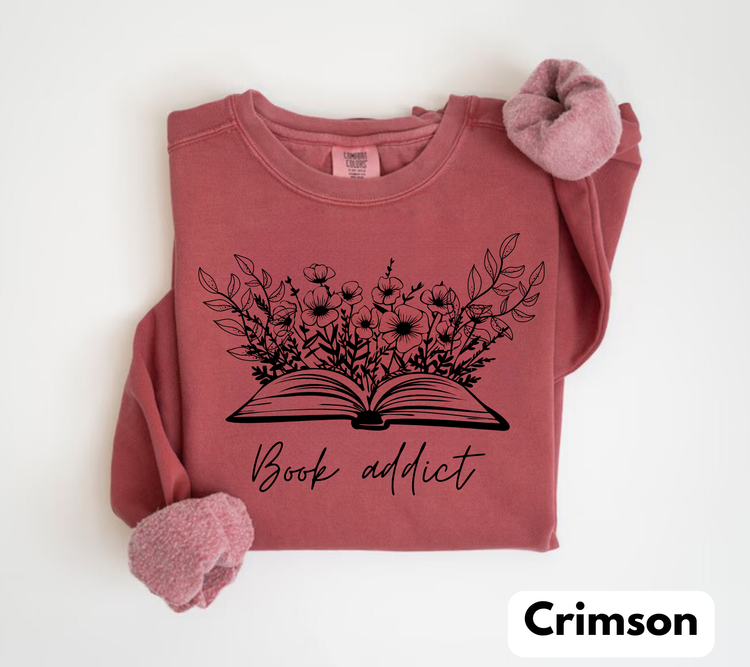 Book Addict Open floral Book Sweatshirts Hippo Boutique