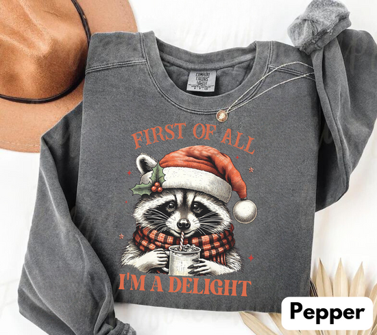 Raccoon Im a delight Christmas Sweatshirts Hippo Boutique