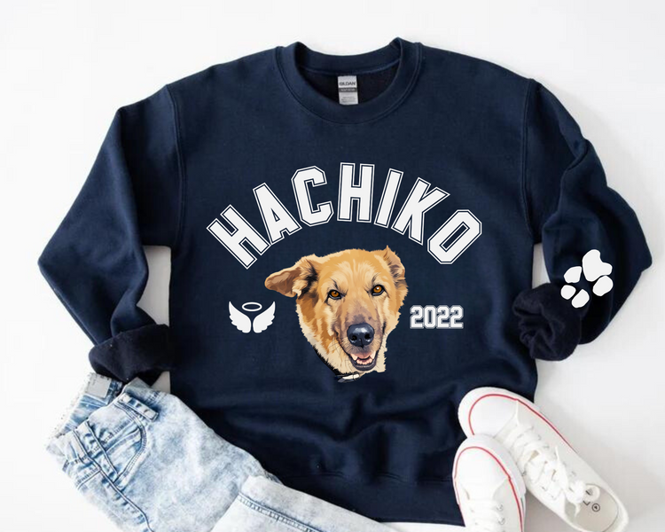 RIP Dog Memorial Sweatshirts with Portrait and paw on sleeve Hippo Boutique