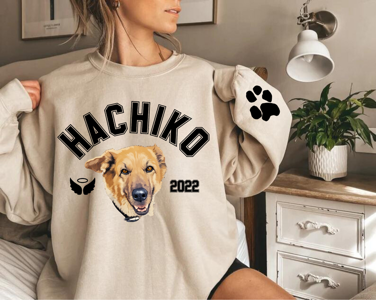 RIP Dog Memorial Sweatshirts with Portrait and paw on sleeve Hippo Boutique