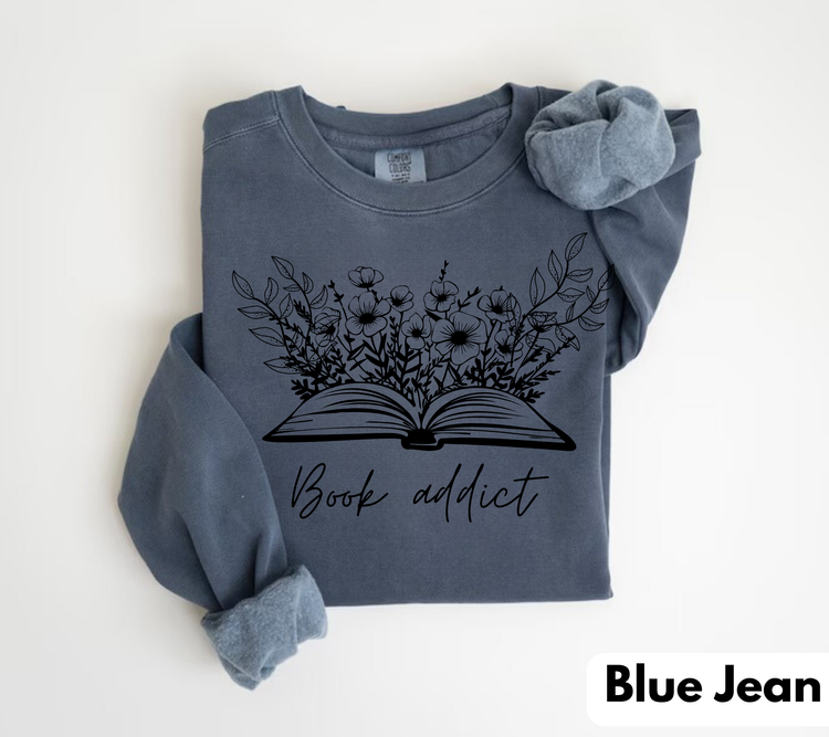 Book Addict Open floral Book Sweatshirts Hippo Boutique