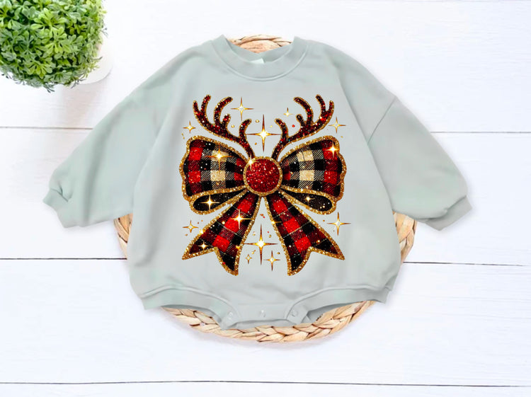 Sparkly Bow Christmas baby Oversized Sweatshirt Romper Hippo Boutique