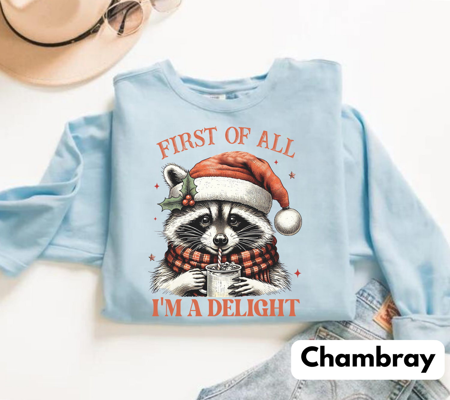 Raccoon Im a delight Christmas Sweatshirts Hippo Boutique