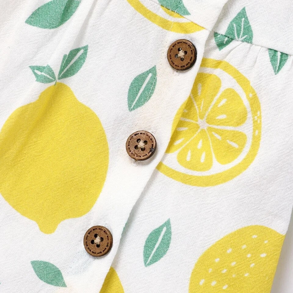 Button lemon and yellow plaid baby sleeveless ruffle dress Hippo Boutique