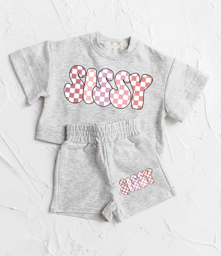 Checkered Sissy Baby Girl T-Shirt & Shorts outfit Hippo Boutique