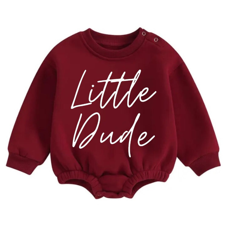 Soft warm little dude fleece Baby Boy Oversized Sweatshirt Romper Hippo Boutique