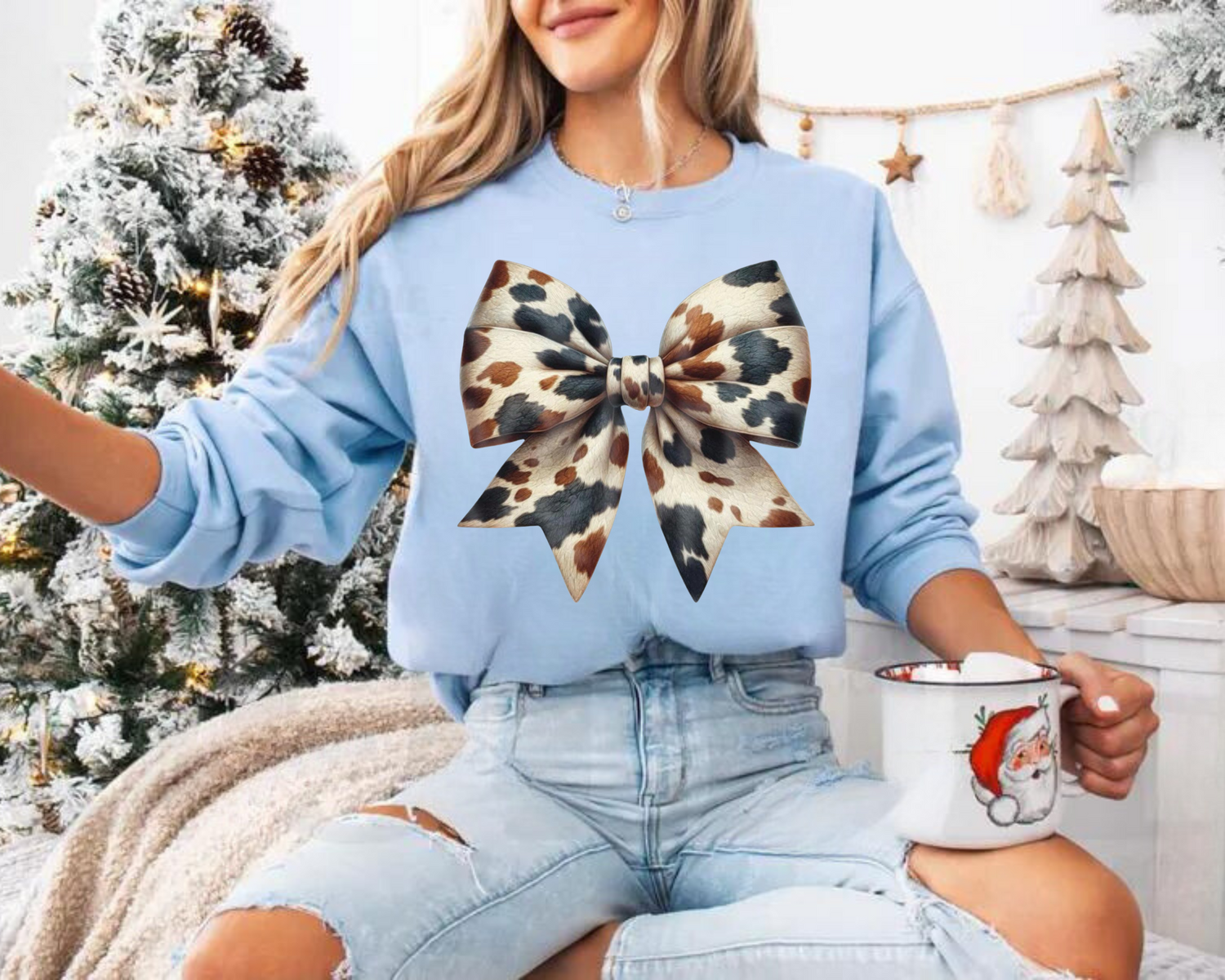 Cow Bow Christmas Sweatshirts Hippo Boutique