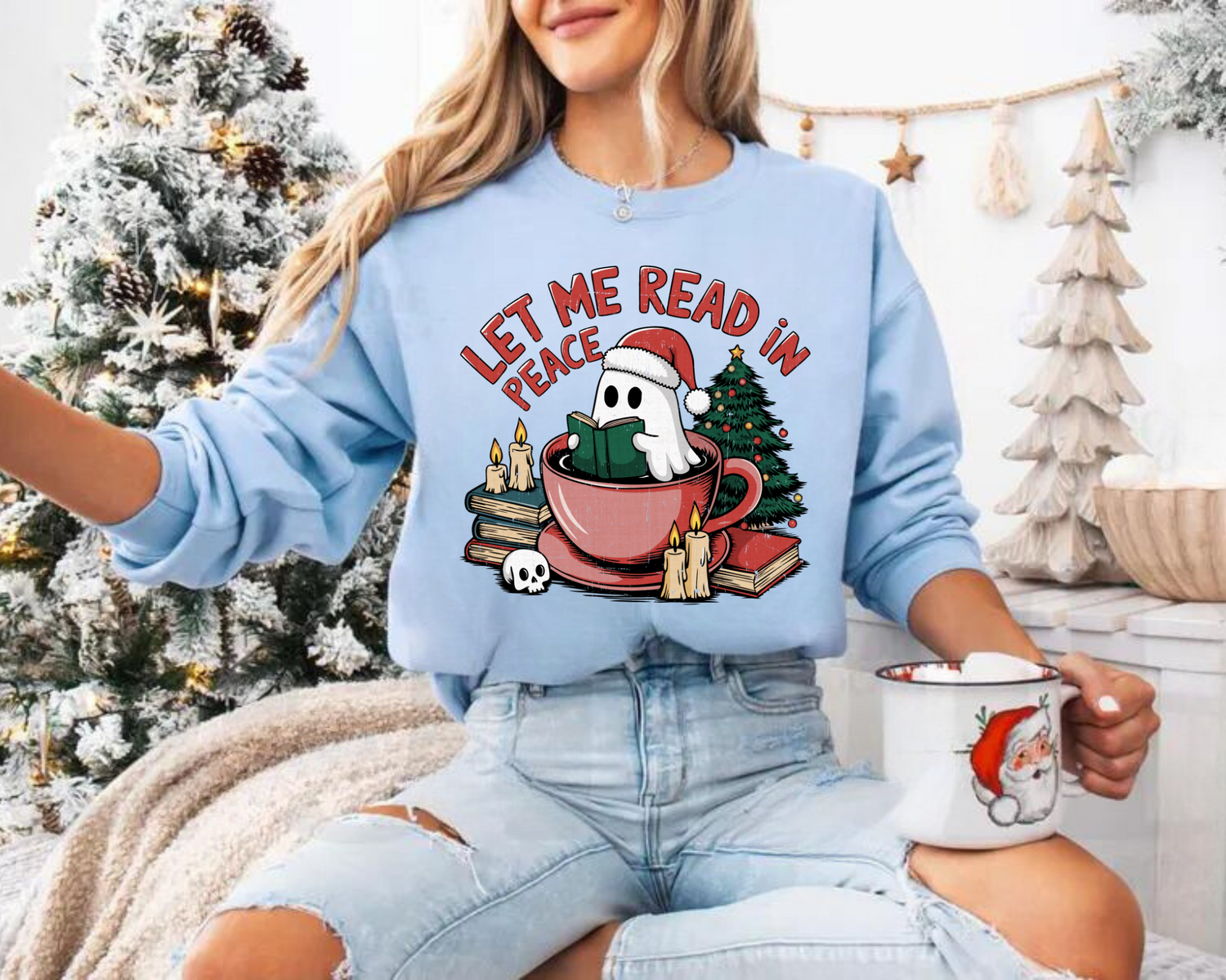 Let me read in peace Ghost Christmas Sweatshirts Hippo Boutique