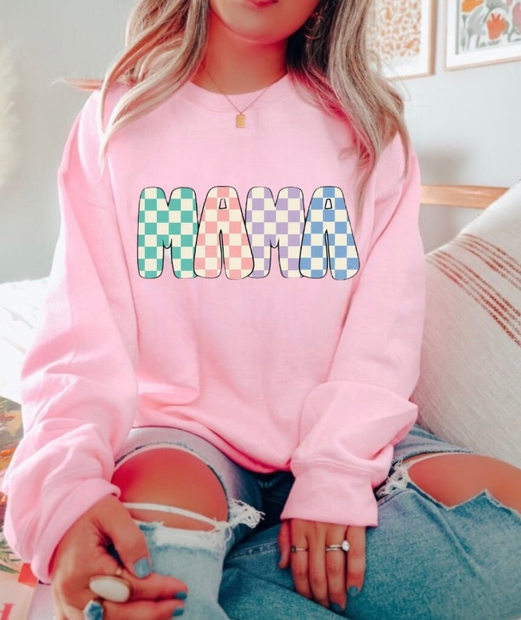 Checkered Mama Sweatshirt Hippo Boutique