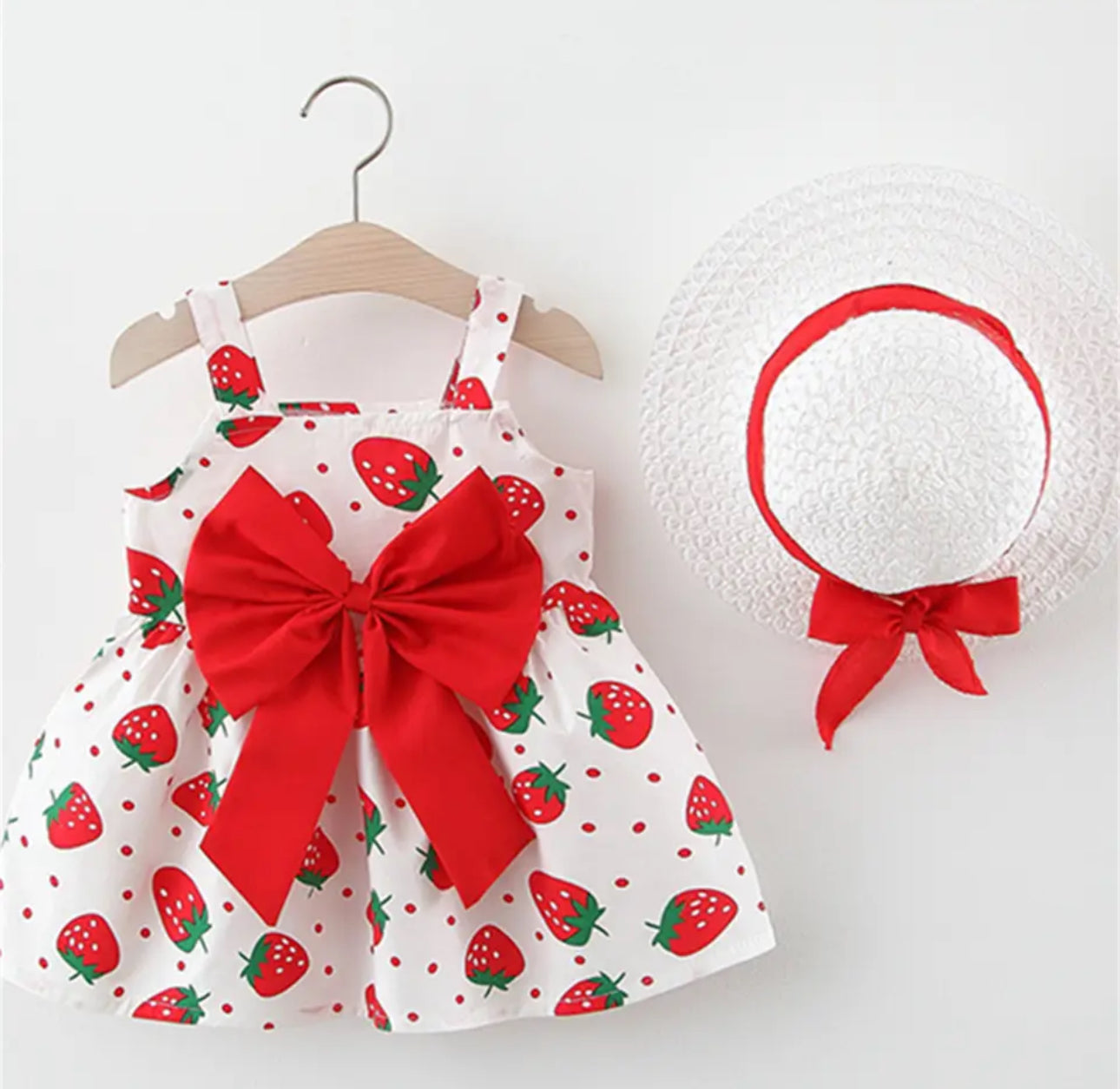 Strawberry Sleeveless Baby Dress with Sun Hat Hippo Boutique