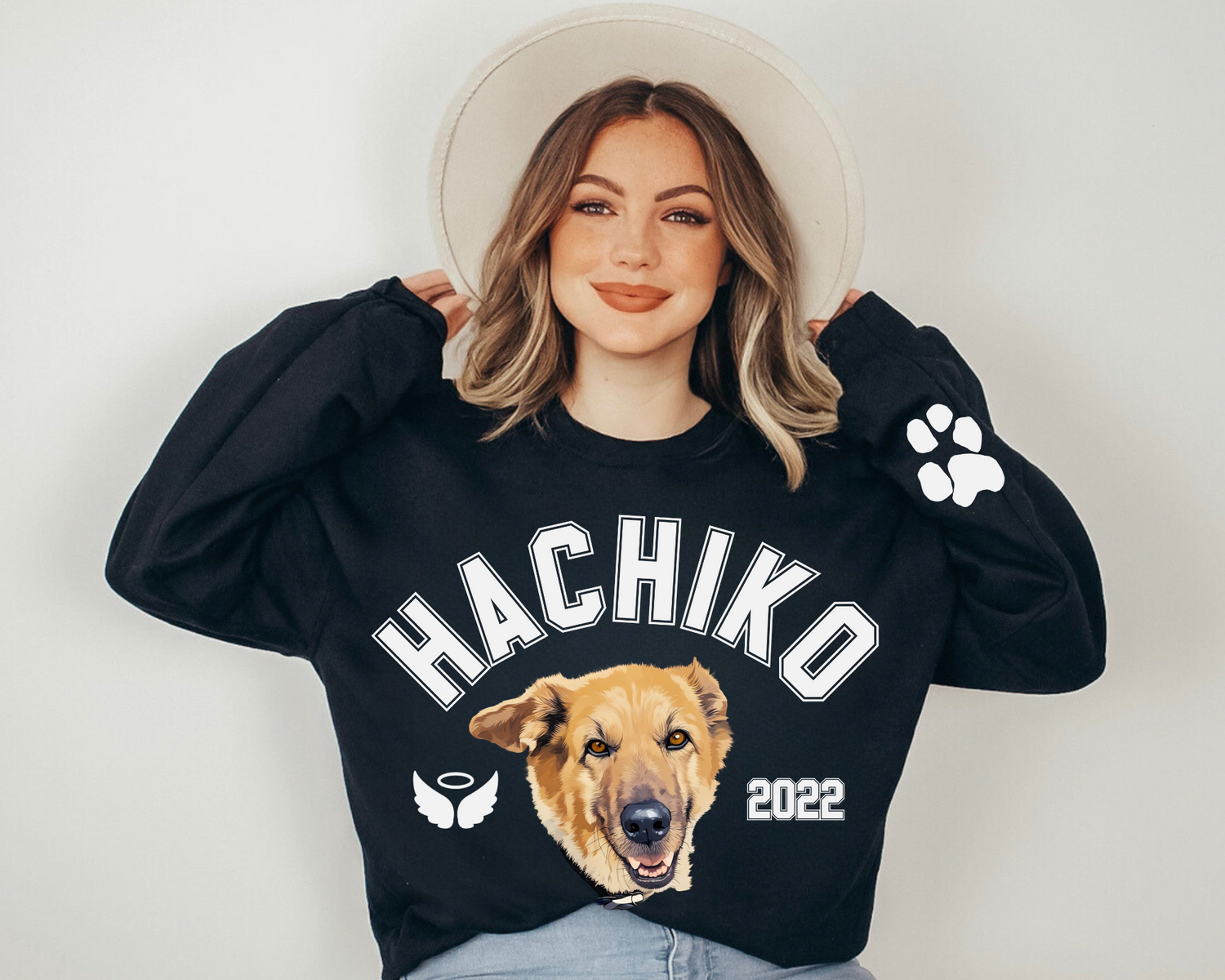 RIP Dog Memorial Sweatshirts with Portrait and paw on sleeve Hippo Boutique