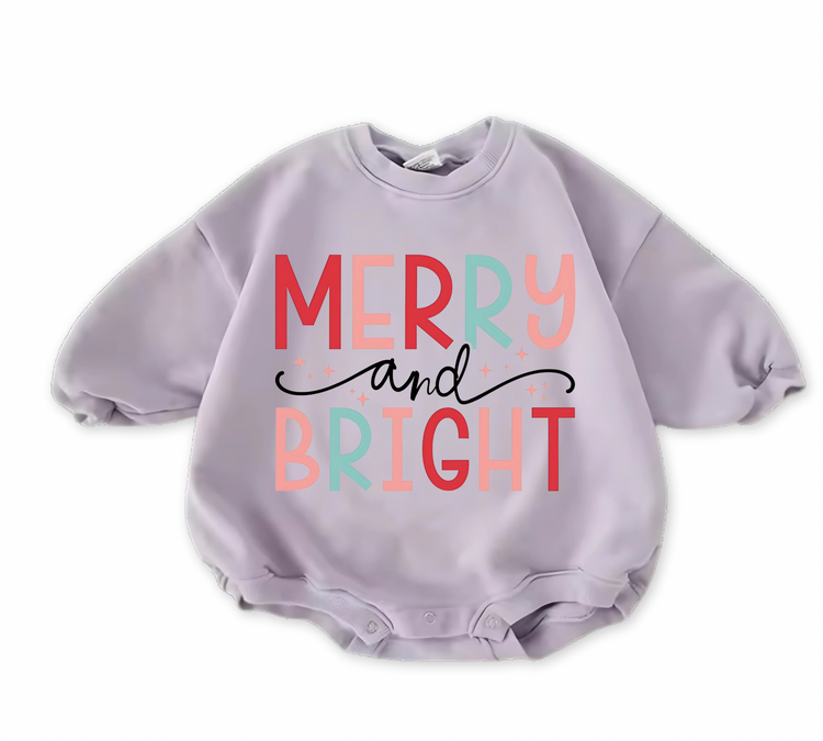 Merry & Bright Christmas baby Oversized Sweatshirt Romper Hippo Boutique