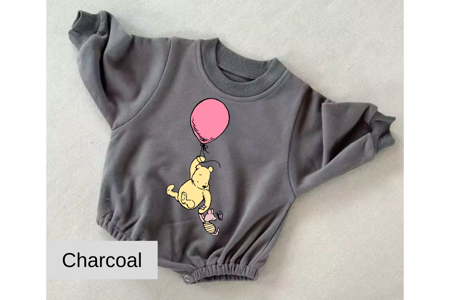 Pink Balloon Pooh baby Oversized Sweatshirt Romper Hippo Boutique