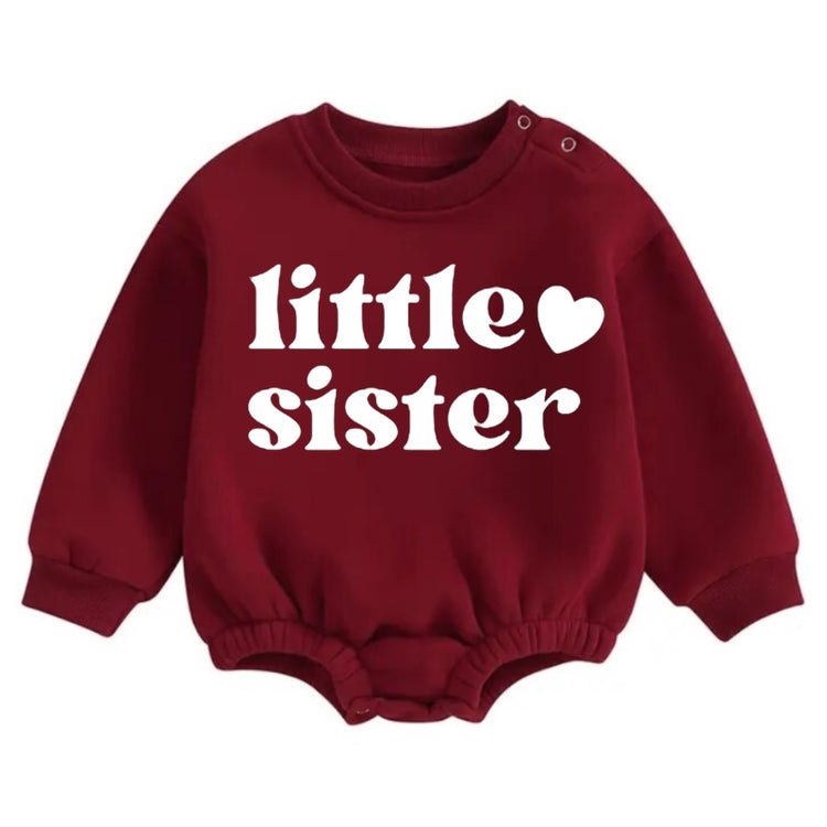 Little Sister Soft warm fleece Baby Oversized Sweatshirt Romper Hippo Boutique