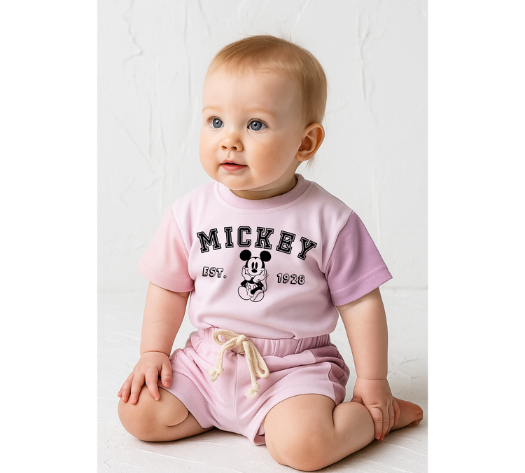 Mouse Baby and Kids cotton color block t-shirt & shorts outfit Hippo Boutique