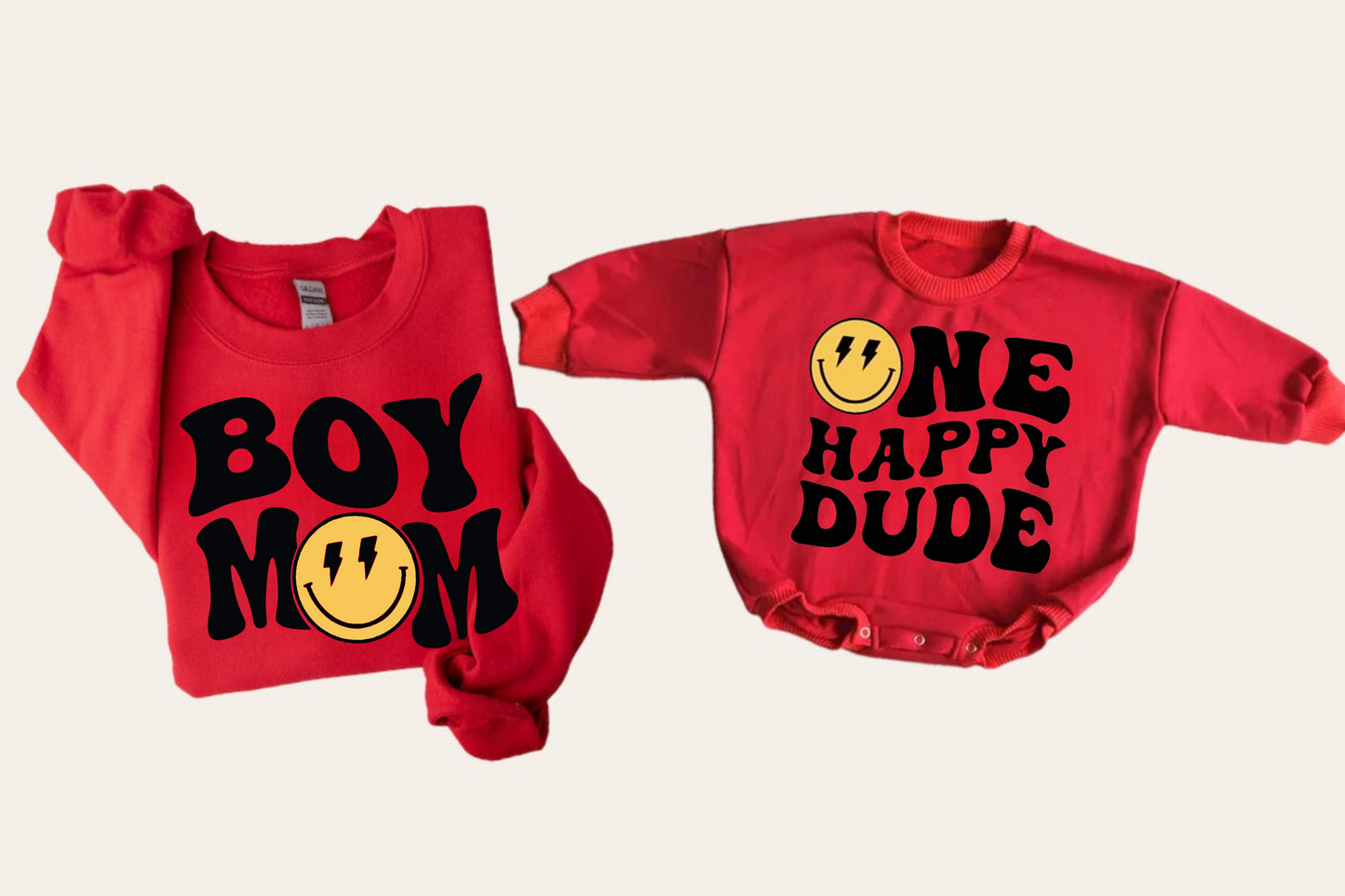 Smile Boy Mom One happy dude Mama & Mini matching Baby Sweatshirt Romper bodysuit & Crewneck Hippo Boutique