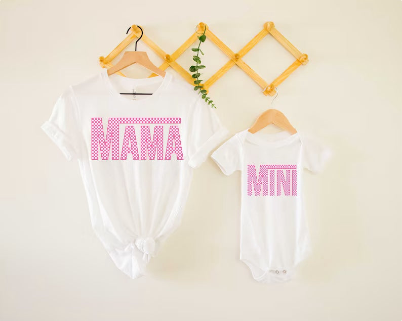 Pink Checkered Mama T-Shirts Hippo Boutique