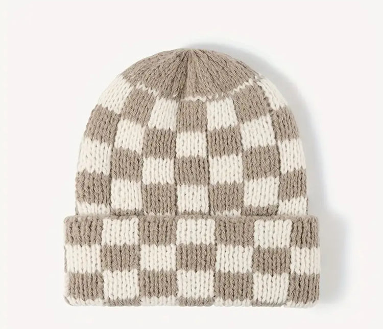 Checkered Print Knit Beanies Hippo Boutique
