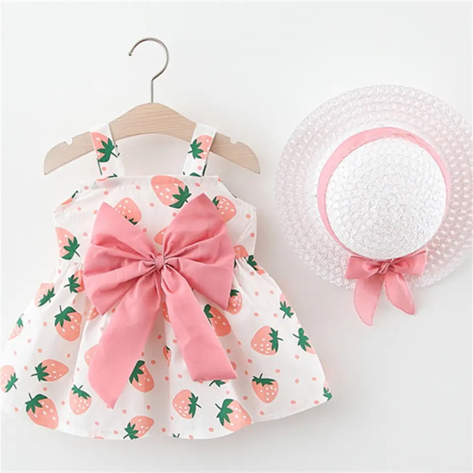 Strawberry Sleeveless Baby Dress with Sun Hat Hippo Boutique