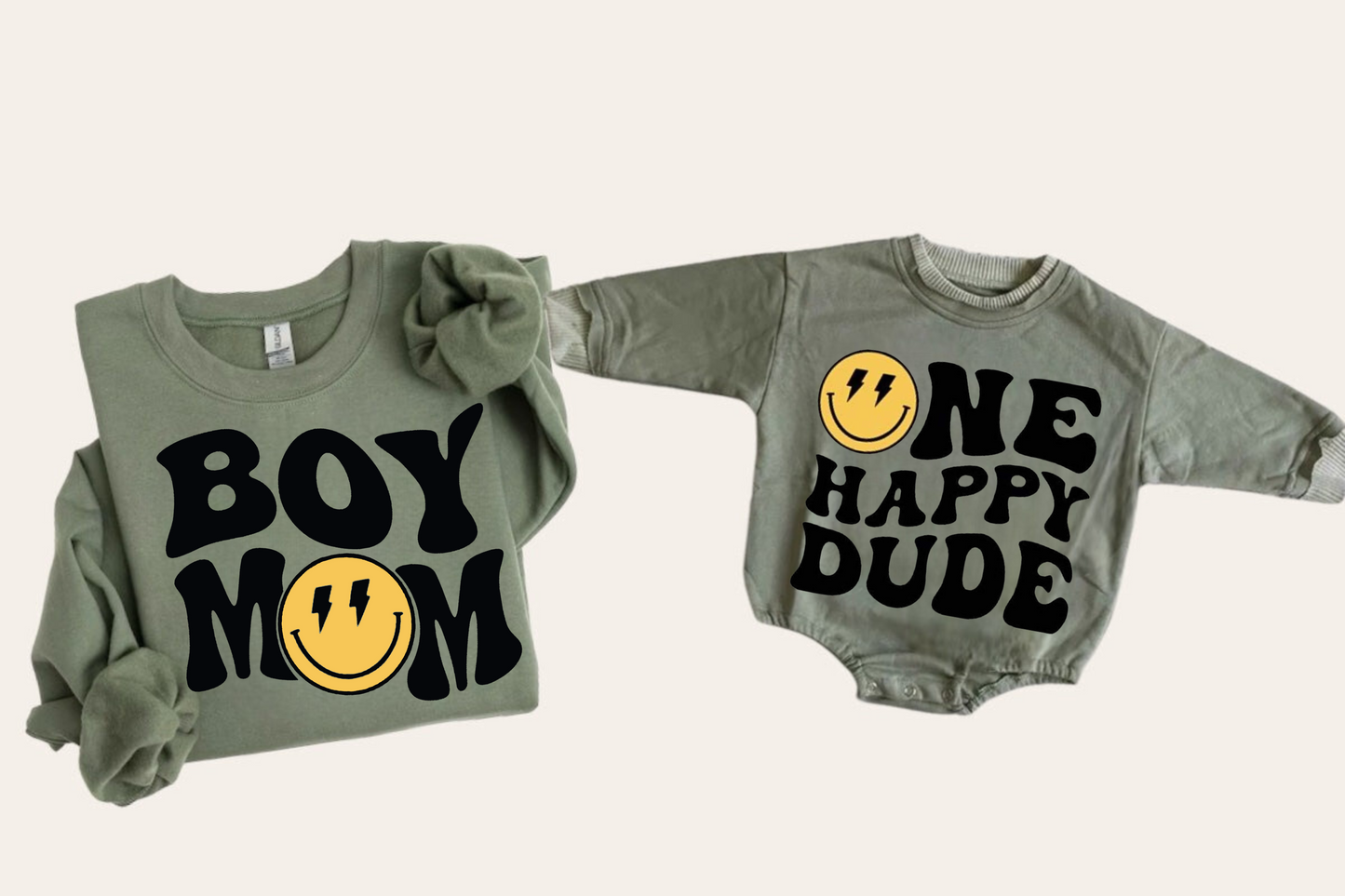 Smile Boy Mom One happy dude Mama & Mini matching Baby Sweatshirt Romper bodysuit & Crewneck Hippo Boutique