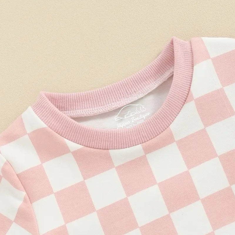Big Sister Baby and Toddler Checkered t-shirt & shorts outfit Hippo Boutique